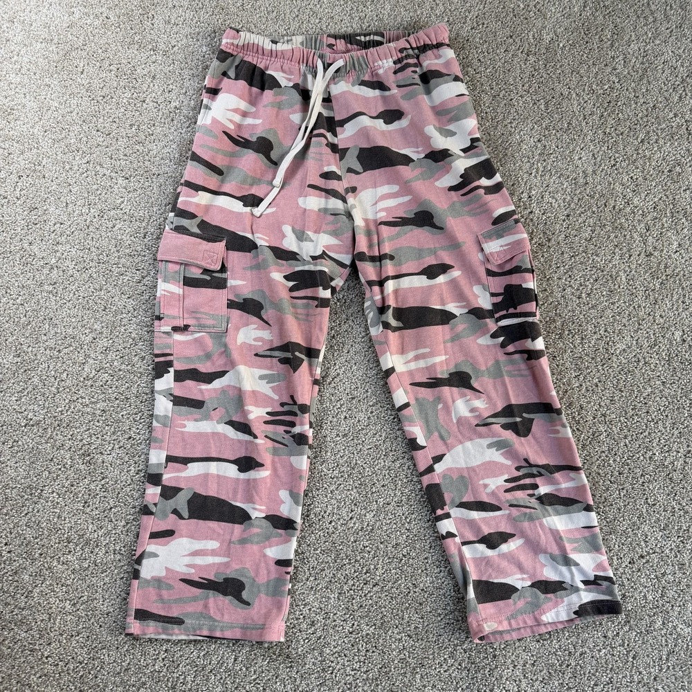 Y2K Gas Co. Camo Pants Kids Medium 10-12 Pink Fleece Ankle Cargo Drawstring